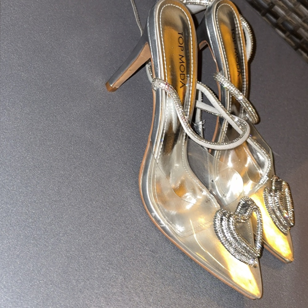 Elegant Silver Heart Women's Heels